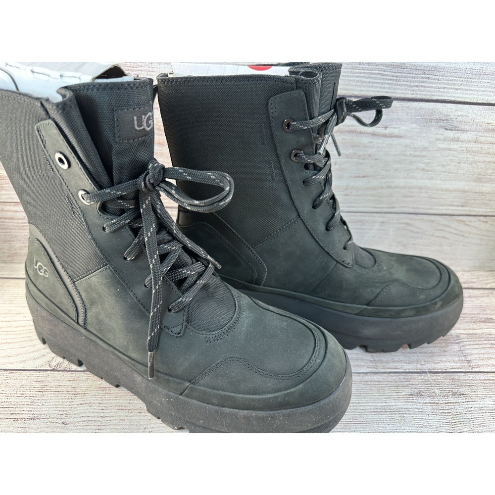 UGG Women's Black The Lug Waterproof Leather Lace Up Sneaker Boots Size 9.5
